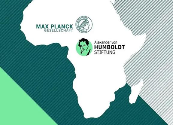 grüner Hintergrund mit Umrissen des afrikanischen Kontinents und Logos der Alexander Humboldt Stiftung und Max Planck Gesellschaft